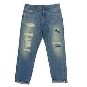 Point Sur Jeans Womens 30 Blue Distressed High Waisted Cropped Leg Selvedge NEW